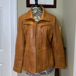 GUC Jones NY 100% Cognac Leather Jacket, XL